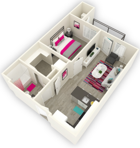 The floor plan for the Luna 1 Bed 1 Bath apartment unit