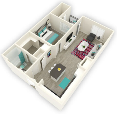 The floor plan for the Stardust 1 Bed 1 Bath apartment unit