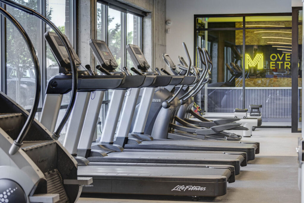The indoor gym at featuring three treadmills and two stairmasters