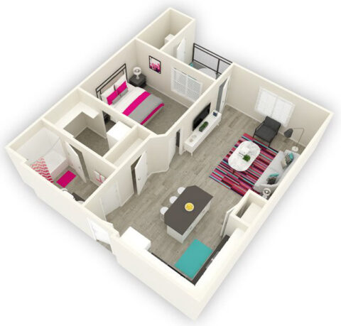 The floor plan for the Inkwell 1 Bed 1 Bath apartment unit