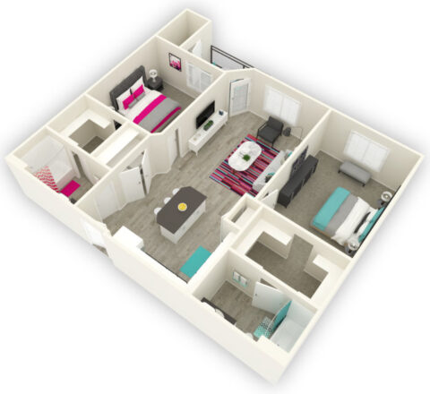 The floor plan for the Willow 2 Bed 2 Bath apartment unit